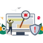 Virus malware detected on PC concept, viruses attack warning signs, hacking alert messages with small people vector flat illustration, suitable for background, advertising illustration